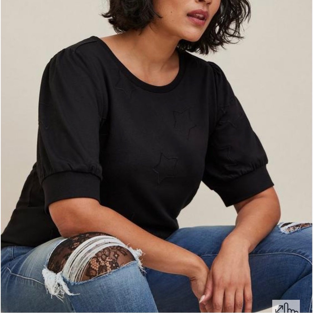 Torrid - Sz 3X Black French Terry Short Sleeve Sweater